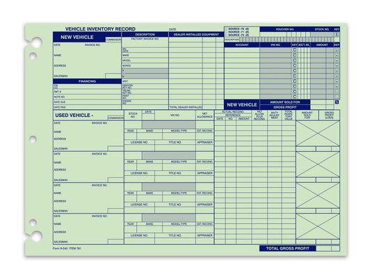 Vehicle Inventory Record - A-542 - Qty. 50