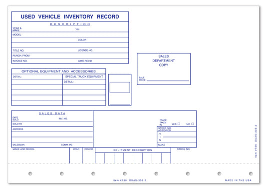 Used Vehicle Record - DUAS-305-2 - 2 Part - Qty. 100