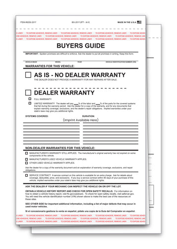 Buyers Guide - BG-2017-2PT - AI-E - As Is - 2 Part - Qty. 100