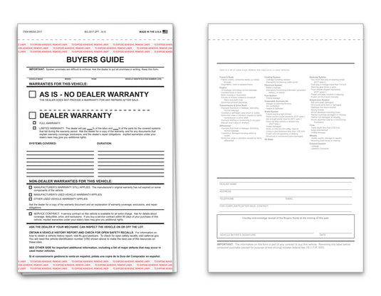 Buyers Guide - BG-2017-2PT - AI-E - As Is - 2 Part - Qty. 100