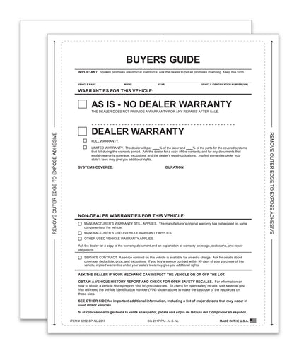 Interior Buyers Guide - BG-2017 - As Is - P/A - No Lines - Qty. 100