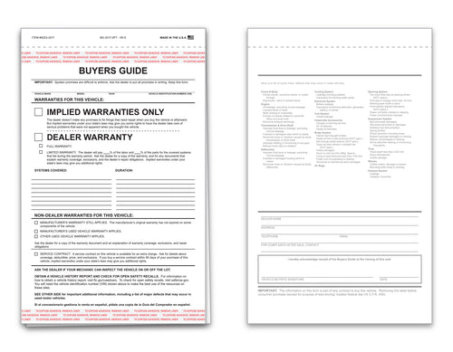 Buyers Guide - BG-2017-2PT - IW-E - Implied Warranty - Qty. 100