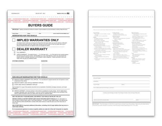 Buyers Guide - BG-2017-2PT - IW-E - Implied Warranty - Qty. 100