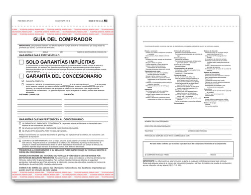 Buyers Guide - Implied Warranty - 2 Part - Spanish - Qty. 100