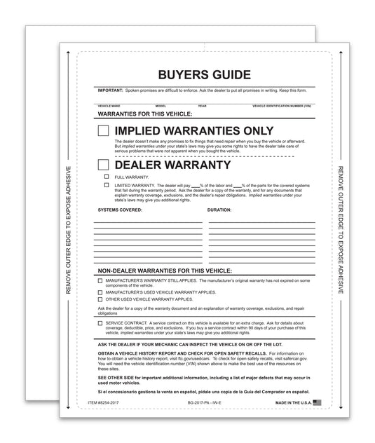 Buyers Guide - Implied Warranty - P/A - Qty. 100