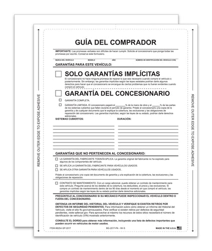 Interior Buyers Guide - BG-2017 - Imp. Warranty -P/A- Spanish-Qty. 100