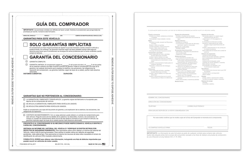 Load image into Gallery viewer, Interior Buyers Guide-BG-2017-Imp. Warranty-P/A-Spanish-No Lines - Qty.100
