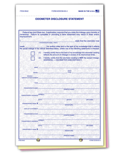 Odometer Disclosure Statement - ODOM-65-3 - 3 Part - Qty. 100