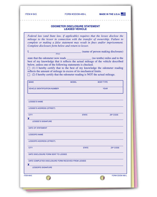Lease Odometer Statement - ODOM-489-L - Qty. 100