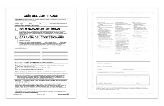 Exterior Buyers Guide - BG-2017 - Implied. Warranty - P/A - Spanish - Qty. 100