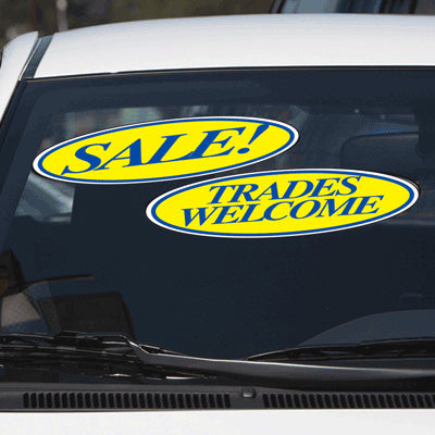 Load image into Gallery viewer, Blue &amp; Yellow Oval Signs
