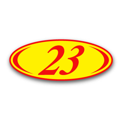 Red & Yellow Two Digit Oval Year Model