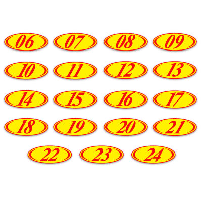 Red & Yellow Two Digit Oval Year Model