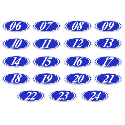 Load image into Gallery viewer, Blue &amp; White Two Digit Oval Year Model
