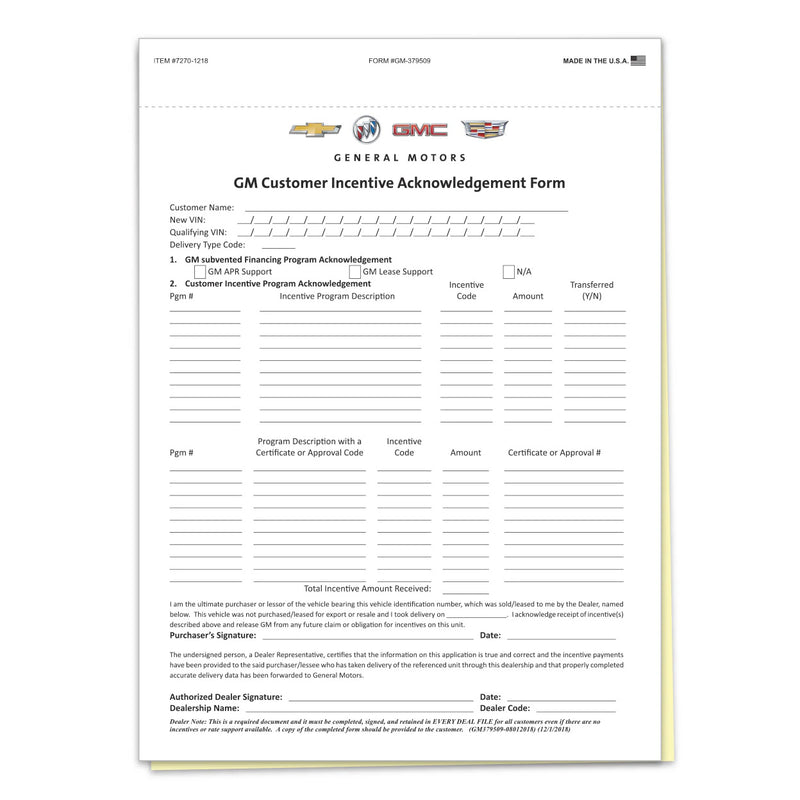 Load image into Gallery viewer, GM Cust. Incentive/OnStar Acknowledge Form - 2 Part - Qty. 100
