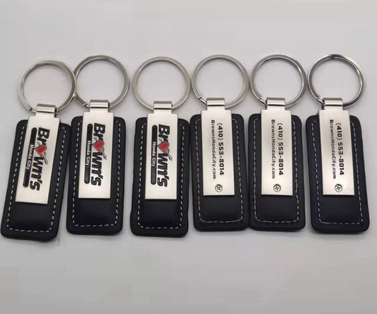 Custom Leather/Metal Rectangle Key Fobs