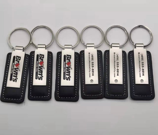 Custom Leather/Metal Rectangle Key Fobs