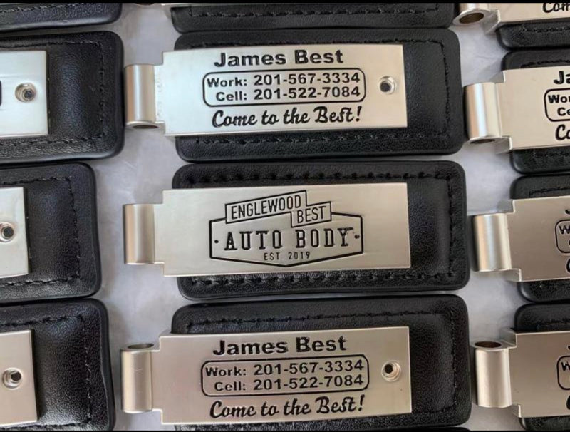 Load image into Gallery viewer, Custom Leather/Metal Rectangle Key Fobs
