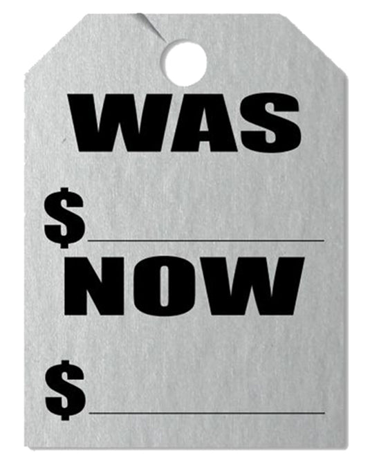 Metallic Silver Mirror Hang Tags - Was/Now