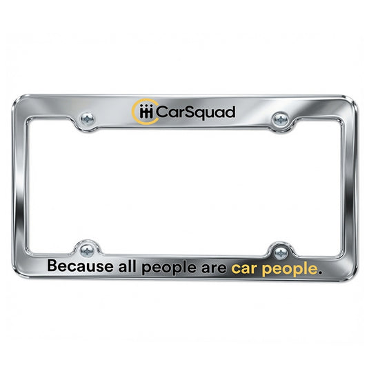 Chrome plastic license frame with full dip finish in two color options, designed for car license plates.