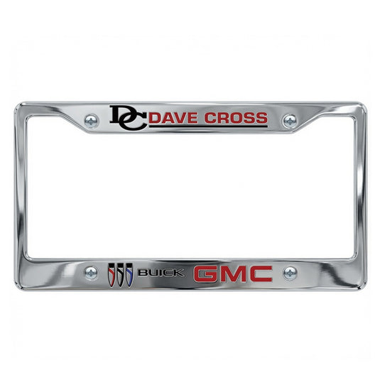 Chrome plastic license frame with three-color full dip design, featuring a sleek and durable style for vehicle identification.