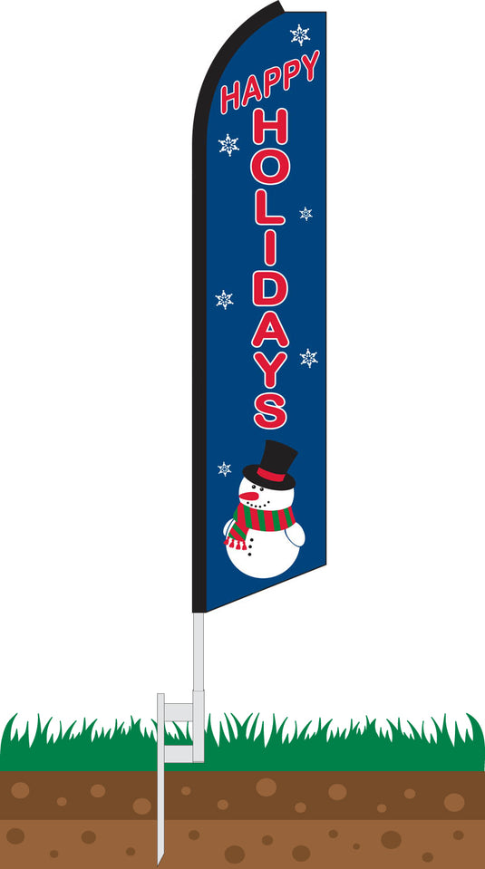 Half Sleeve Swooper Feather Flag - Blue Happy Holidays