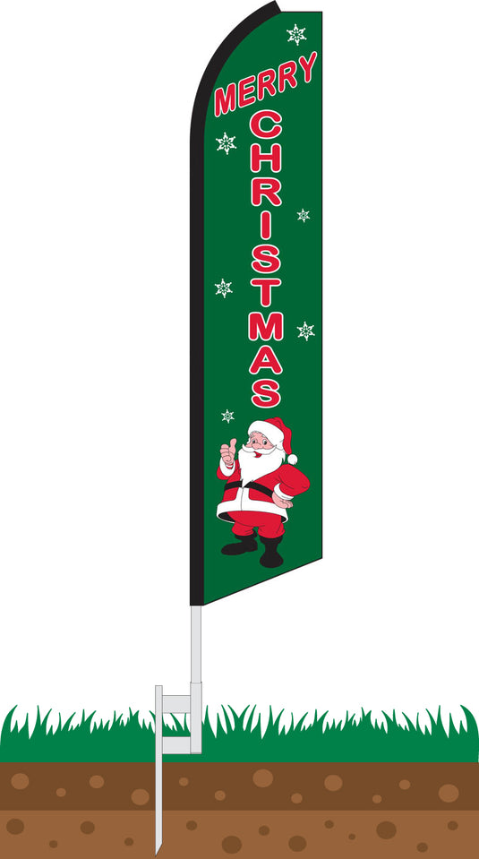 Half Sleeve Swooper Feather Flag - Green Merry Christmas