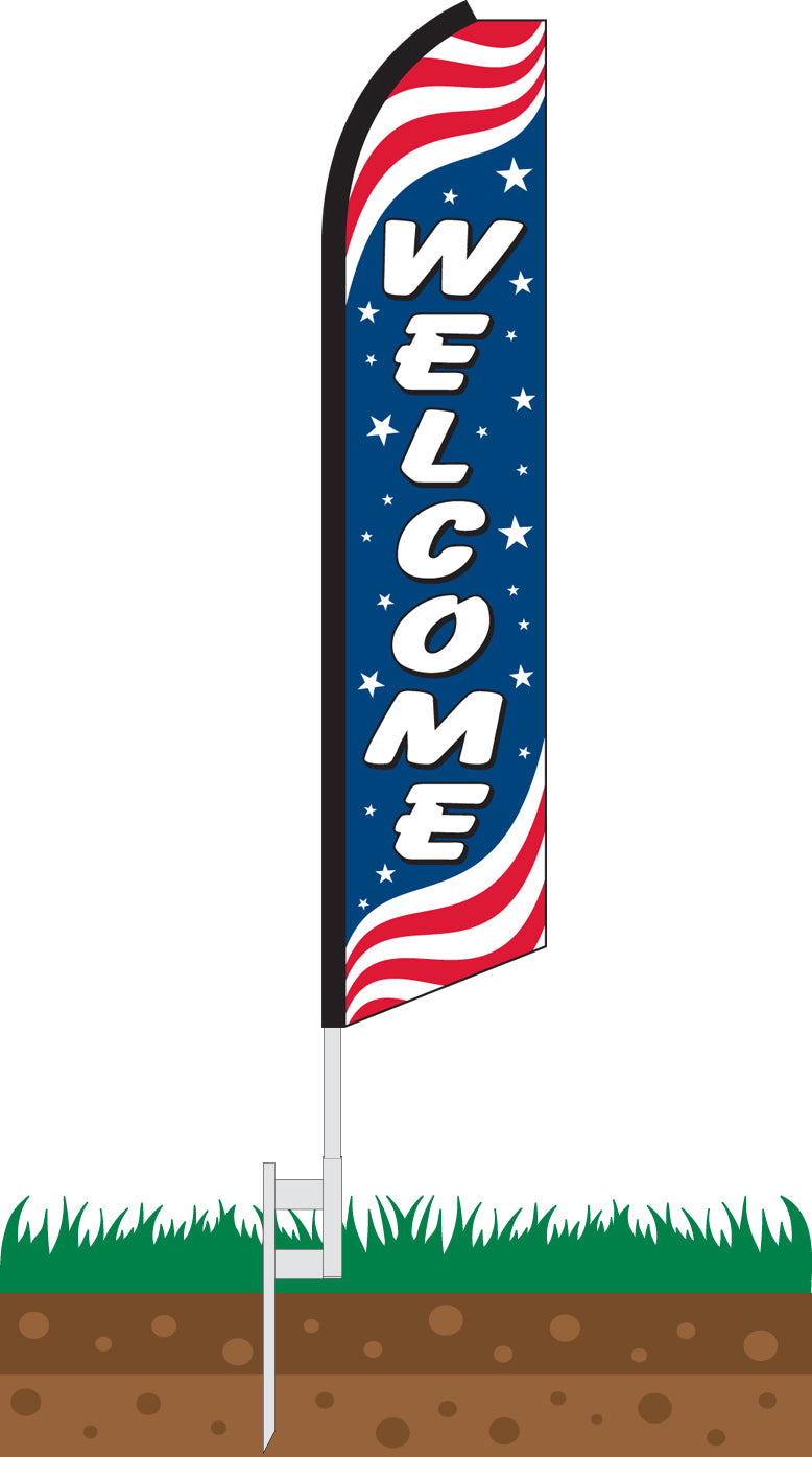 Load image into Gallery viewer, Half Sleeve Swooper Feather Flag - Welcome Patriotic
