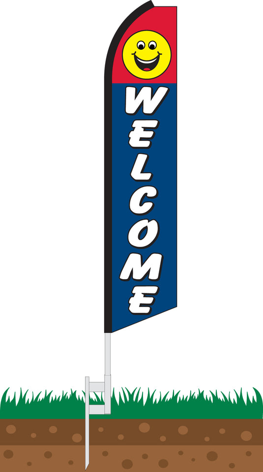 Half Sleeve Swooper Feather Flag - Welcome Smiley Face
