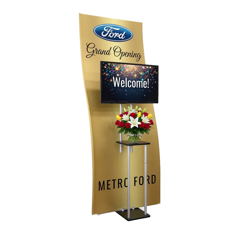 Load image into Gallery viewer, S Shaped Banner Stand With Display Shelves
