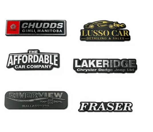 Premium plastic rear deck badge with 3M® tape for car customization, featuring a sleek design and durable construction.