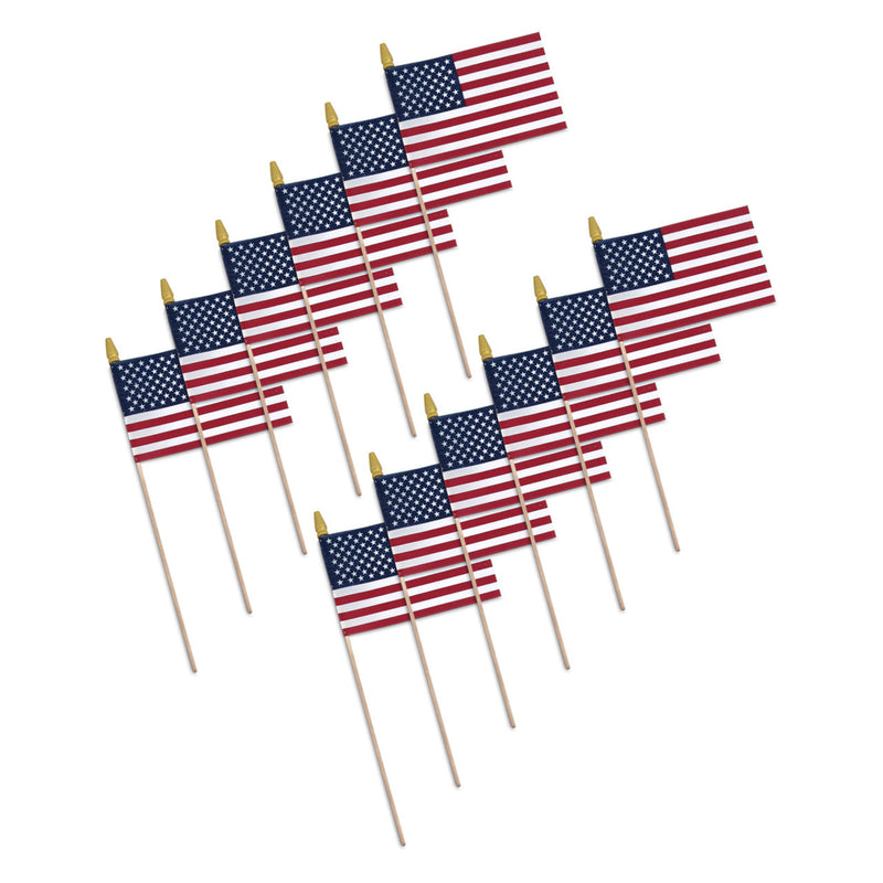 Load image into Gallery viewer, Super Tough 8&quot;x12&quot; Cotton US Stick Flag with 24&quot; Wood Stick and Spear Tip - 12 Pack
