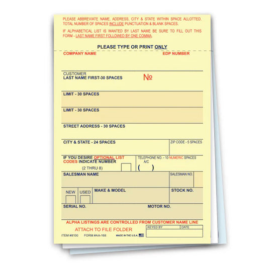 Vehicle Deal Labels - AA-168 - 3 Part ( Box of 100 )