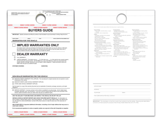 Buyer Guide - Implied Warranty, 2 Part - Hanging Tag - Qty. 100