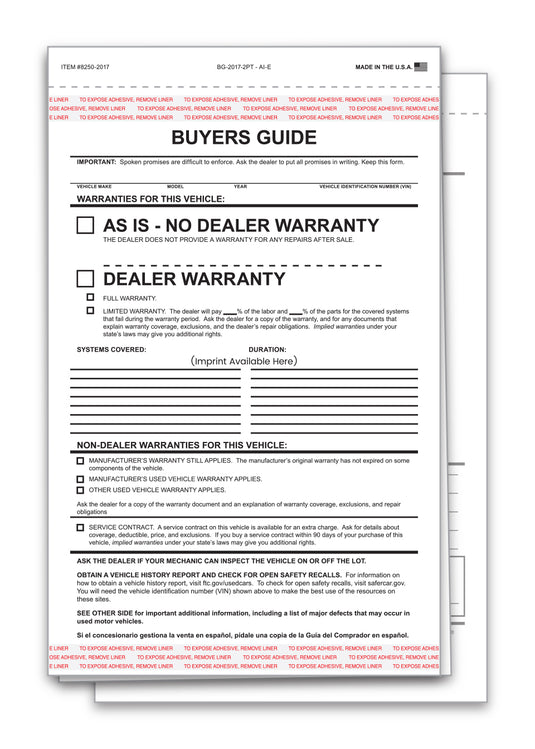 Buyers Guide - BG-2017-2PT - AI-E - As Is - 2 Part - Qty. 100