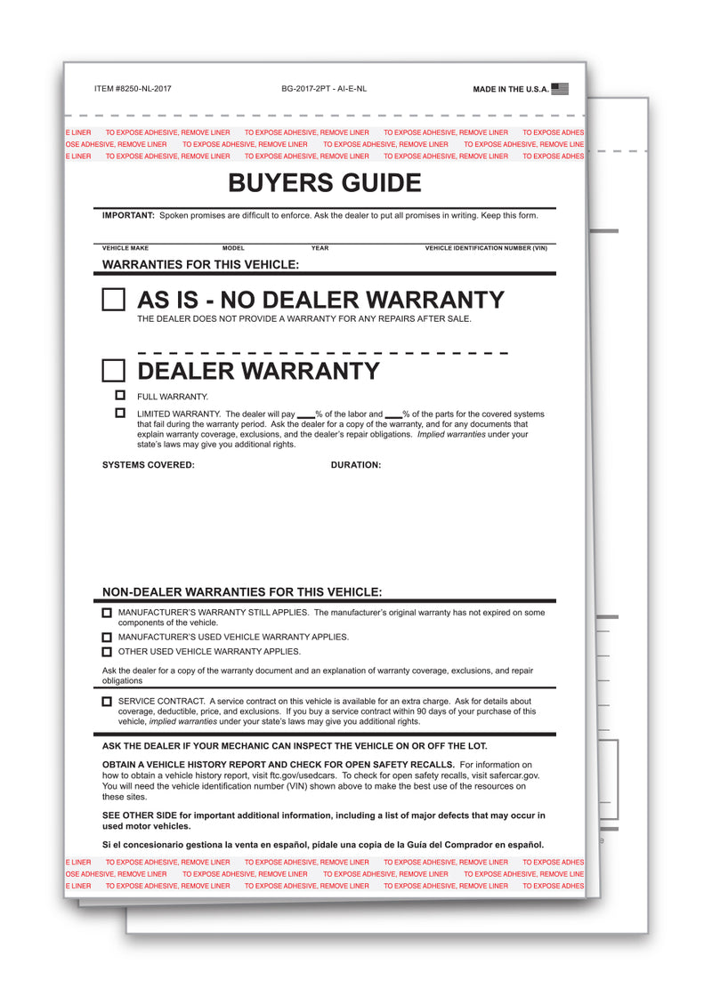 Load image into Gallery viewer, Buyers Guide - BG-2017-2PT - AI-E-NL - As Is - 2 Part - No Lines - Qty. 100
