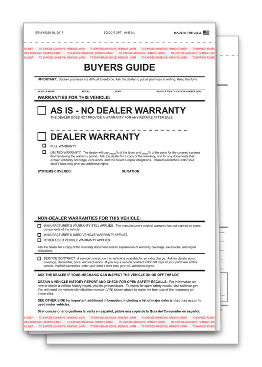 Buyers Guide - BG-2017-2PT - AI-E-NL - As Is - 2 Part - No Lines - Qty. 100