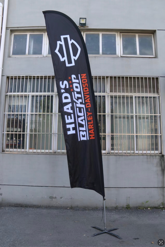 15-foot custom feather flag with vibrant printed design, ideal for outdoor advertising and promotional events.