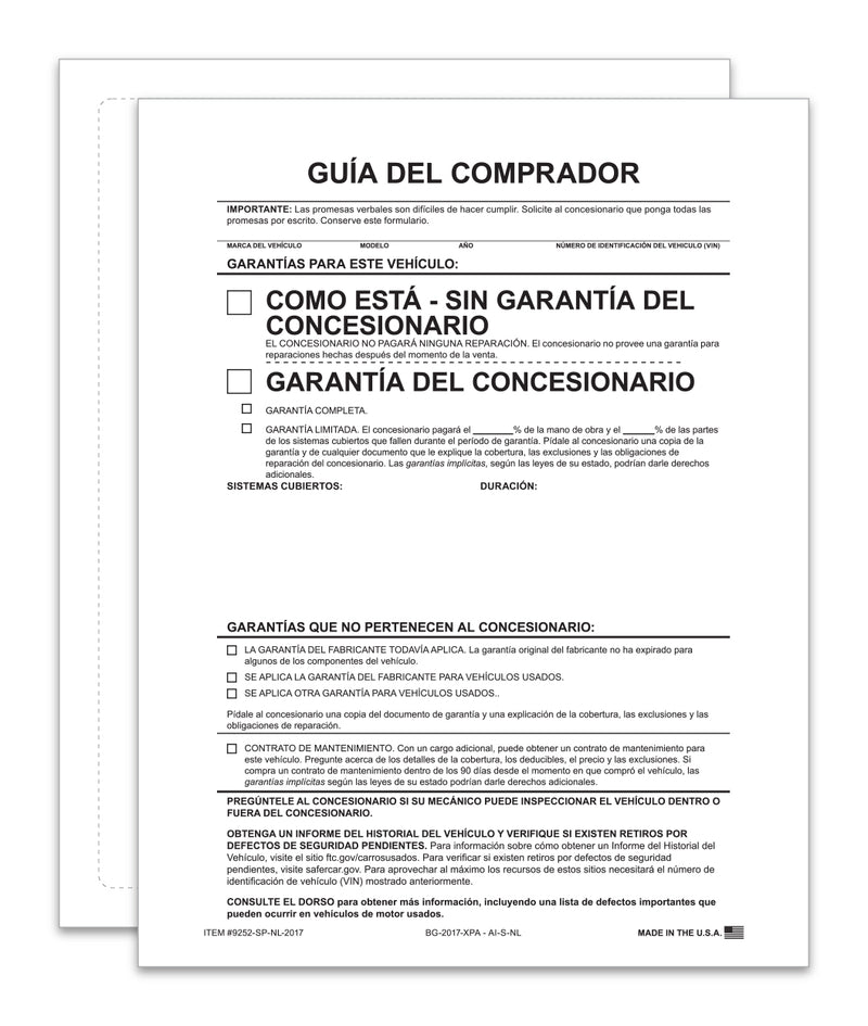 Load image into Gallery viewer, Exterior Buyers Guide - 2017 - As Is - P/A - Spanish-No Lines - Qty. 100
