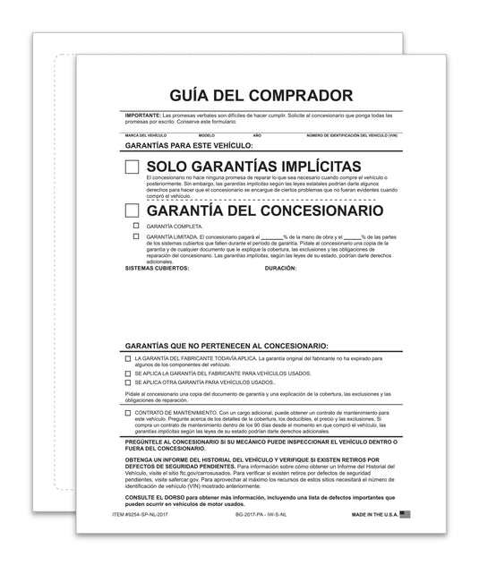 Exterior Buyers Guide-2017-Implied Warranty-P/A-Spanish-No Lines - Qty.100