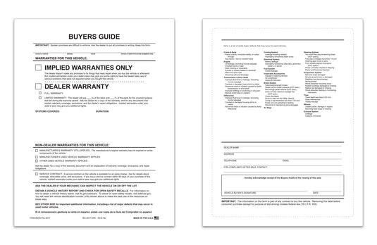 Exterior Buyers Guide - Implied Warranty - P/A - No Lines - Qty. 100