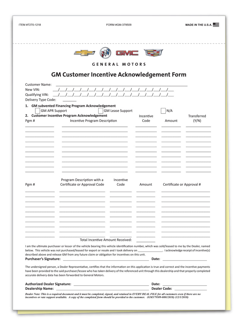 Load image into Gallery viewer, GM Cust. Incentive/OnStar Acknowledge Form - 2 Part - Qty. 100
