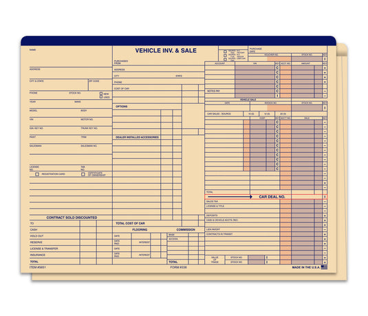 Heavy Duty Vehicle Inv & Sale Jacket Printed- Form#338 (Box of 500)