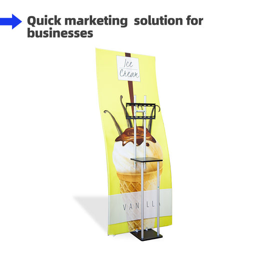 S Shaped Banner Stand With Display Shelves