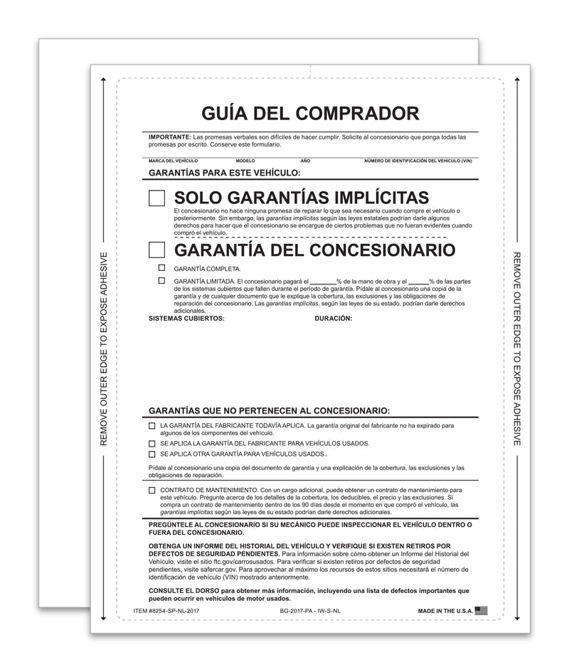 Load image into Gallery viewer, Interior Buyers Guide-BG-2017-Imp. Warranty-P/A-Spanish-No Lines - Qty.100
