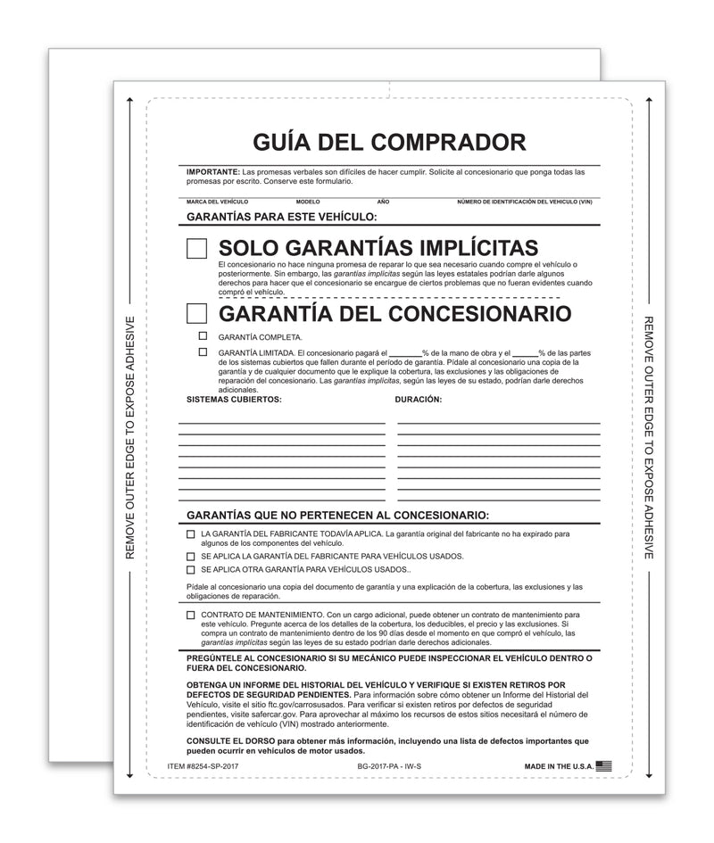 Load image into Gallery viewer, Interior Buyers Guide - BG-2017 - Imp. Warranty -P/A- Spanish-Qty. 100
