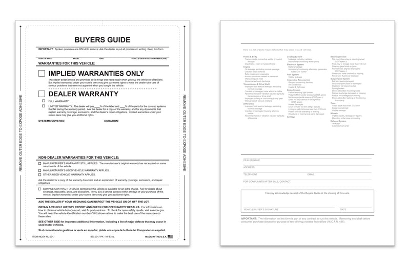 Load image into Gallery viewer, Interior Buyers Guide - Implied Warranty - P/A - No Lines - Qty. 100
