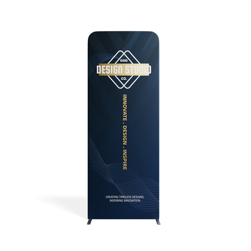 Load image into Gallery viewer, Magnetic straight fabric banner stand displaying a sleek, portable display with a fabric graphic for promotional events.
