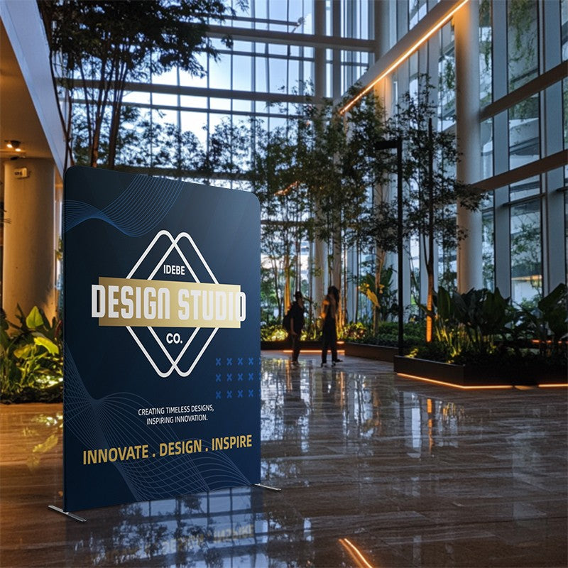 Load image into Gallery viewer, Magnetic straight fabric banner stand by My Store displaying a sleek, collapsible display with a fabric graphic.
