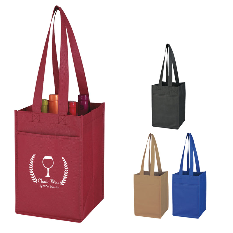 Load image into Gallery viewer, Non-Woven 4 Bottle Wine Tote Bag
